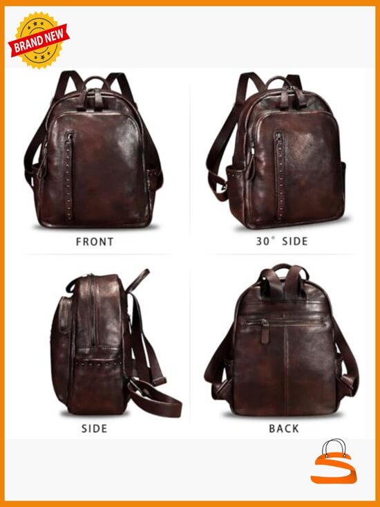 Genuine Leather Backpack Purse Vintage Rivets Rucksack Daypack College Bag main image 6